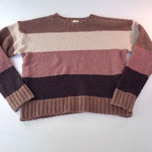 Altar'd State Ginger Bread Striped Popcorn Sweater Brown Mauve Small   Nwt